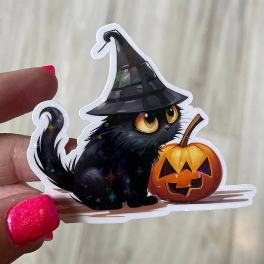 WITCH KITTY AND JACK-O-LANTERN STICKER