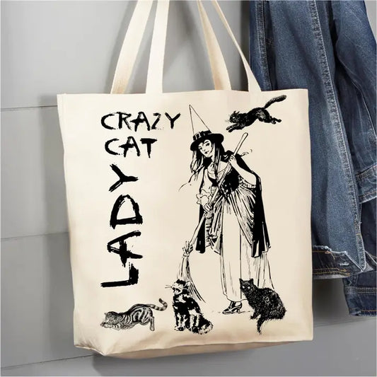 CRAZY CAT LADY WITCHY CANVAS TOTE BAG