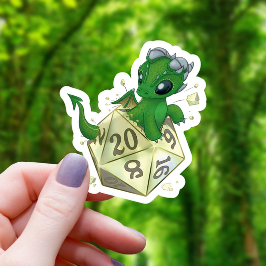 GREEN BABY DRAGON HATCHING D20 STICKER