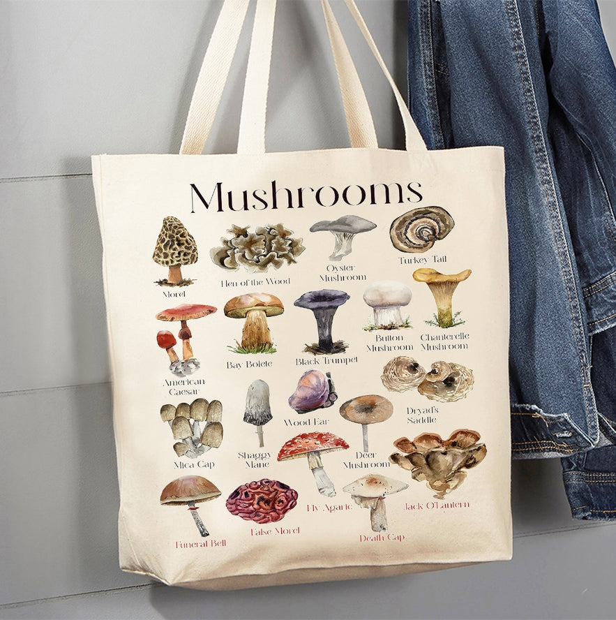 TYPES OF MUSHROOMS CANVAS TOTE BAG