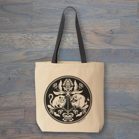 OPOSSUM AND RACCOON HEX ART TOTE BAG