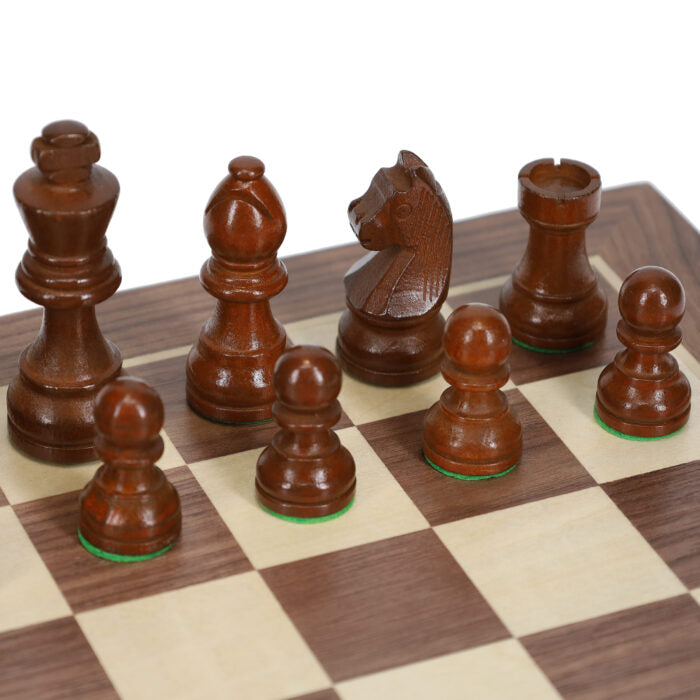 FRENCH STAUNTON CHESS SEET W/ WEIGHTED PIECES AND 14.75" WALNUT BOARD