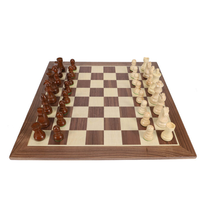 FRENCH STAUNTON CHESS SEET W/ WEIGHTED PIECES AND 14.75" WALNUT BOARD