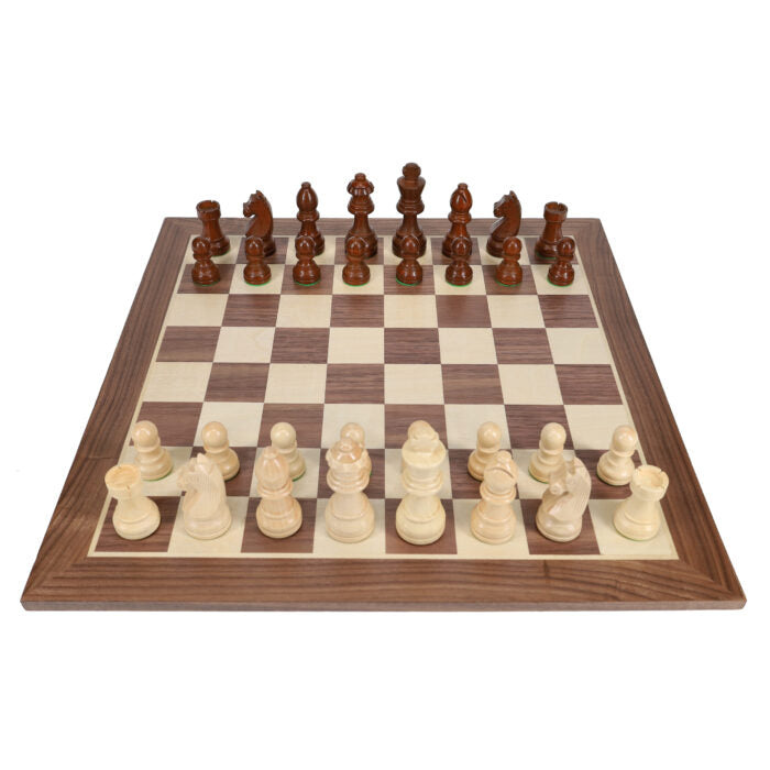 FRENCH STAUNTON CHESS SEET W/ WEIGHTED PIECES AND 14.75" WALNUT BOARD