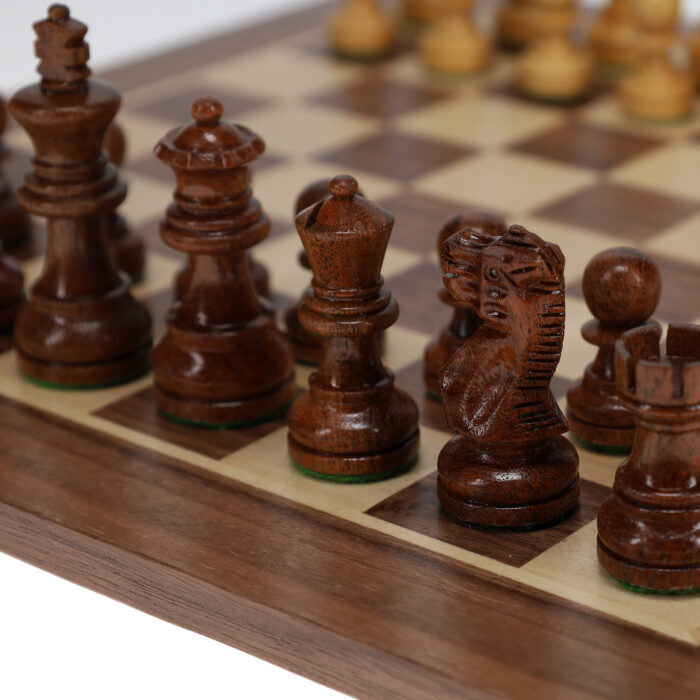 STAUNTON CHESS SET - WEIGHTED ACACIA & BOXWOOD PIECES W/ 12" WOODEN BOARD