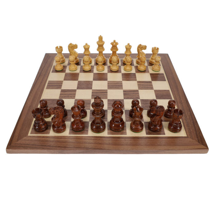 STAUNTON CHESS SET - WEIGHTED ACACIA & BOXWOOD PIECES W/ 12" WOODEN BOARD