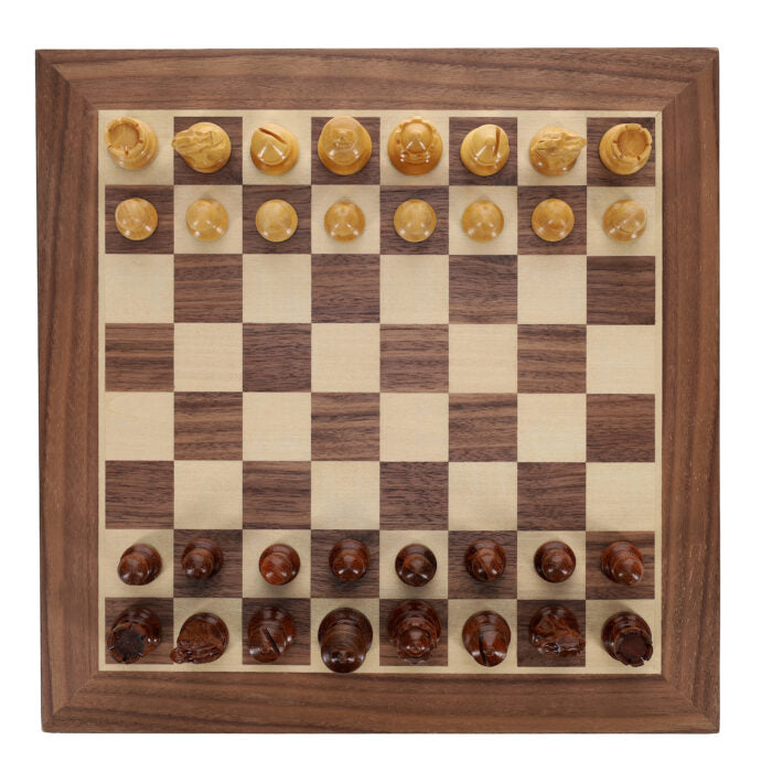 STAUNTON CHESS SET - WEIGHTED ACACIA & BOXWOOD PIECES W/ 12" WOODEN BOARD