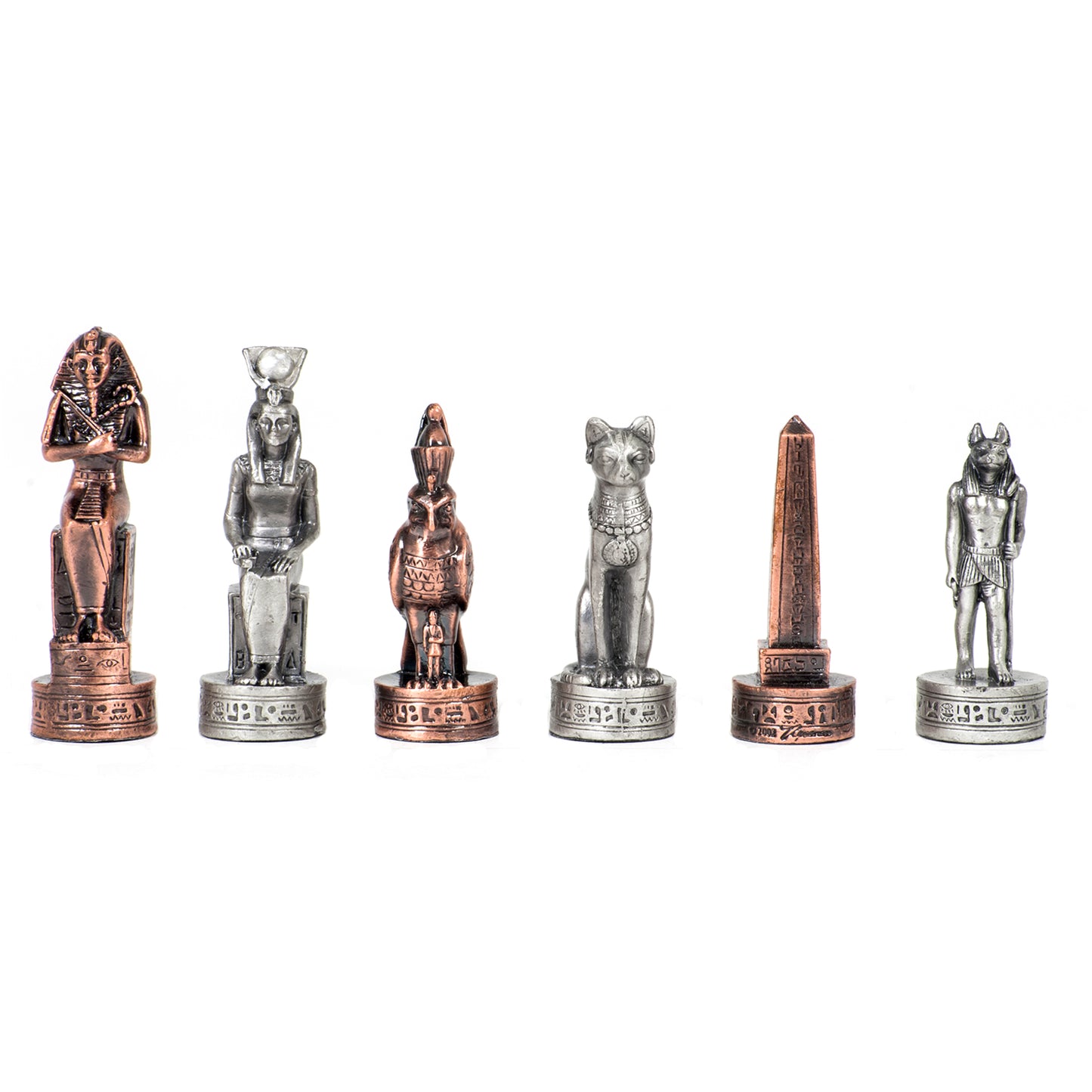 16" PEWTER EGYPTIAN CHESS SET (WALNUT ROOT BOARD)