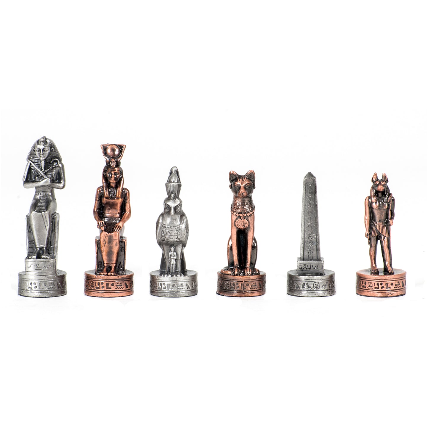 16" PEWTER EGYPTIAN CHESS SET (WALNUT ROOT BOARD)