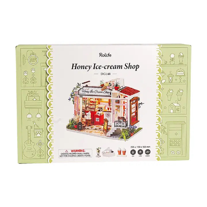 HONEY ICE CREAM SHOP 3-D WOODEN MINIATURE BOOK NOOK KIT