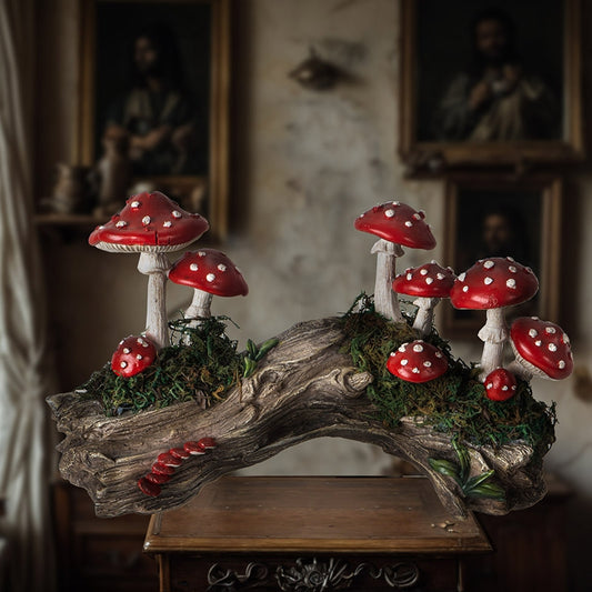 FOREST MUSHROOM LOG STATUE