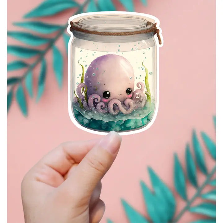 CUTE OCTOPUS IN A JAR STICKER