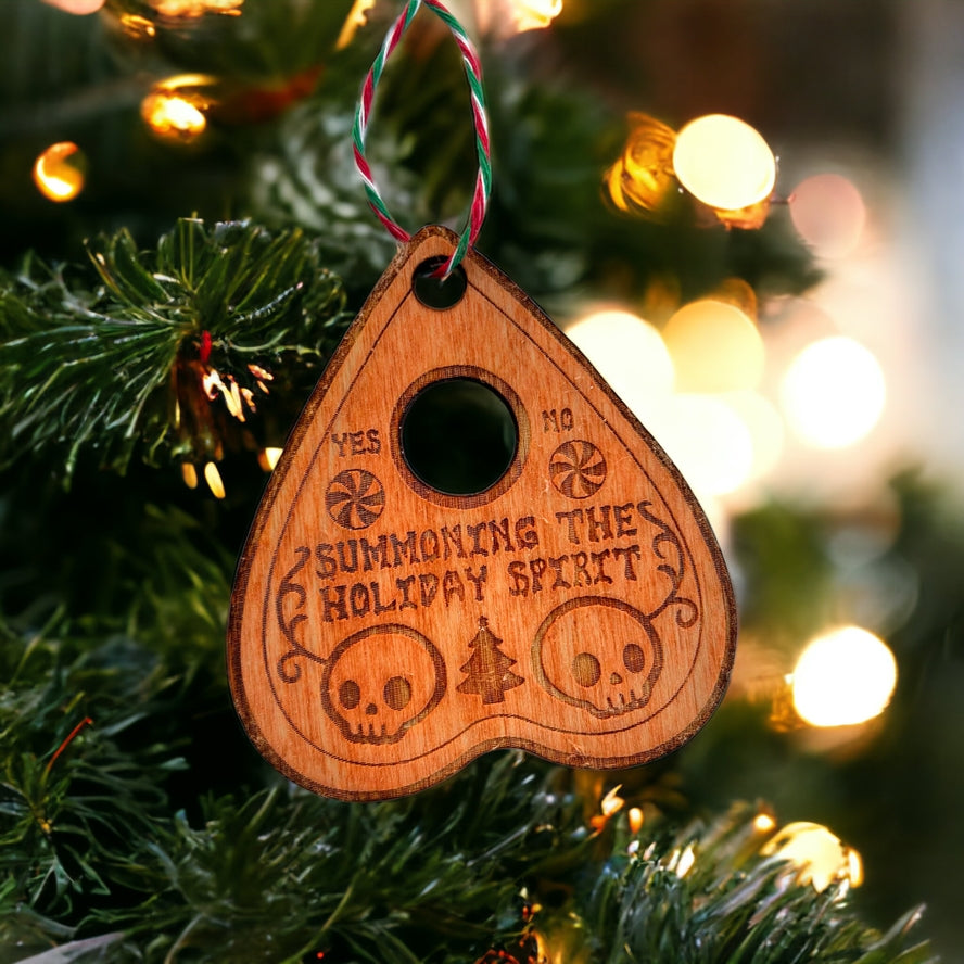 SUMMONING THE HOLIDAY SPIRIT WOODEN PLANCHETTE HOLIDAY ORNAMENT