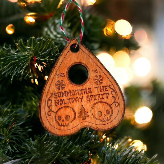 SUMMONING THE HOLIDAY SPIRIT WOODEN PLANCHETTE HOLIDAY ORNAMENT