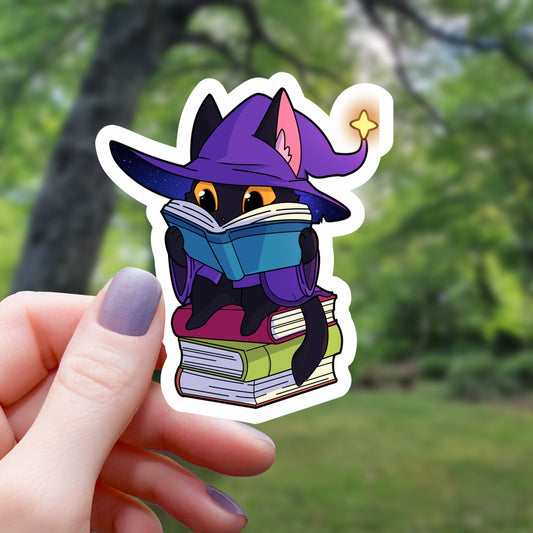 WIZARD CAT READING STICKER