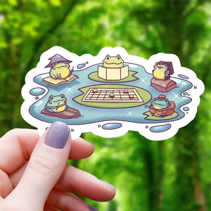 FROGS PLAYING RPG IN POND STICKER