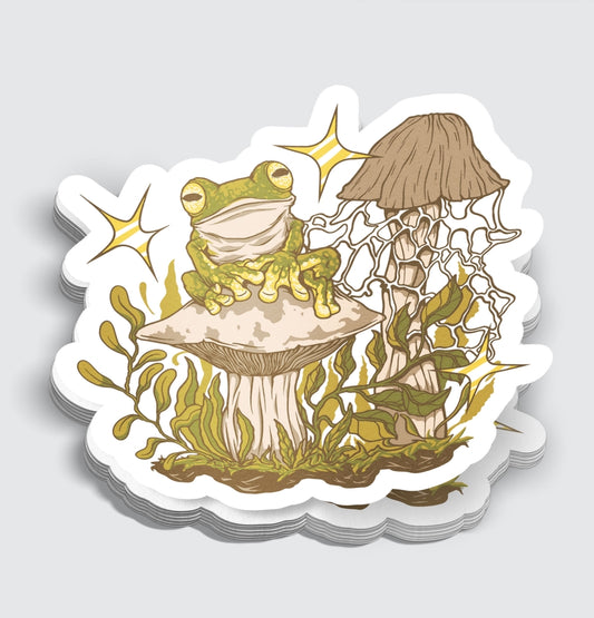 BOHO FROG AND MUSHROOMS STICKER