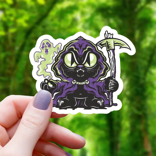 PURPLE GRIM REAPER CAT STICKER