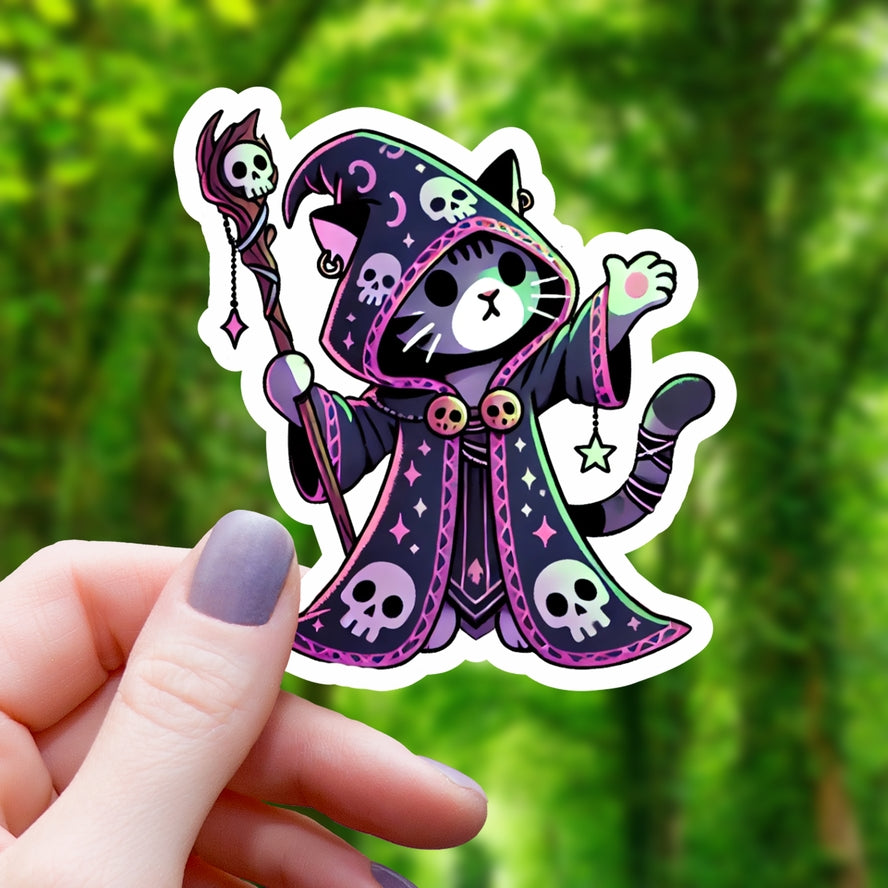 PINK NECROMANCER CAT STICKER