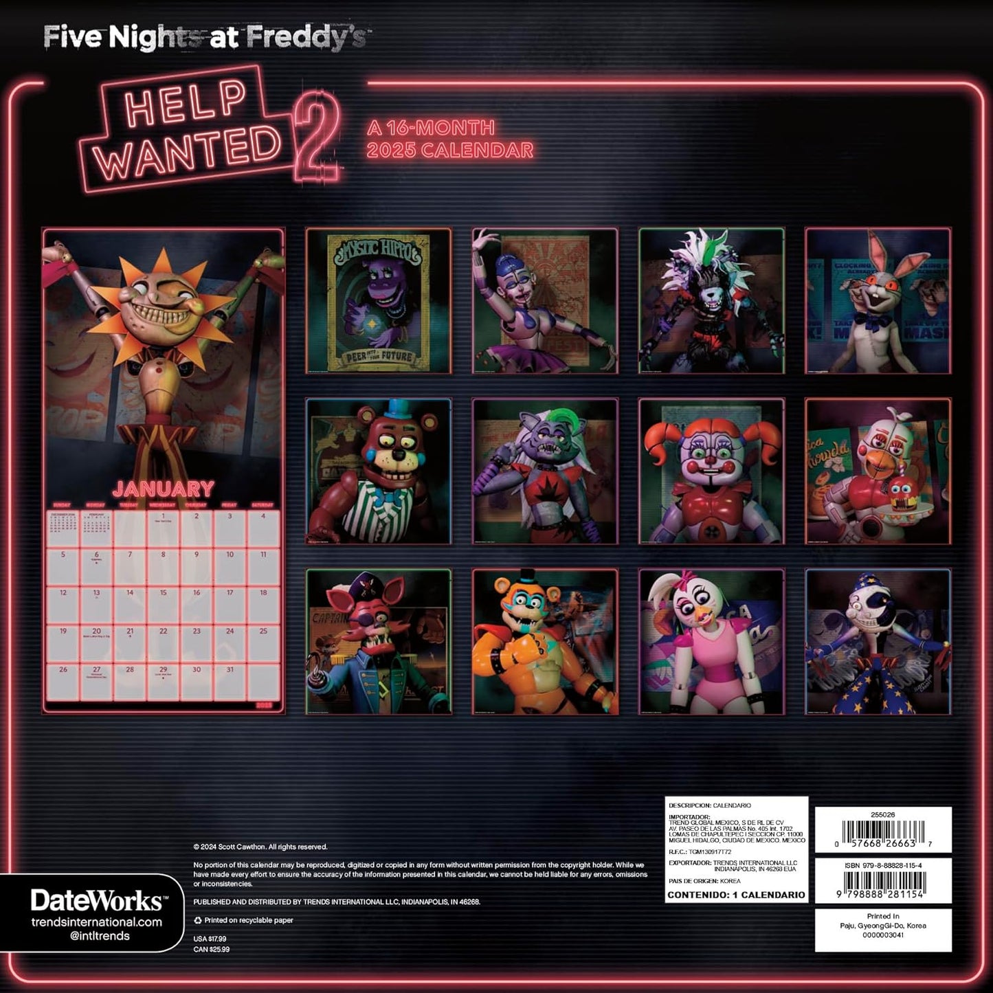 FIVE NIGHTS AT FREDDY'S CALENDAR 2025