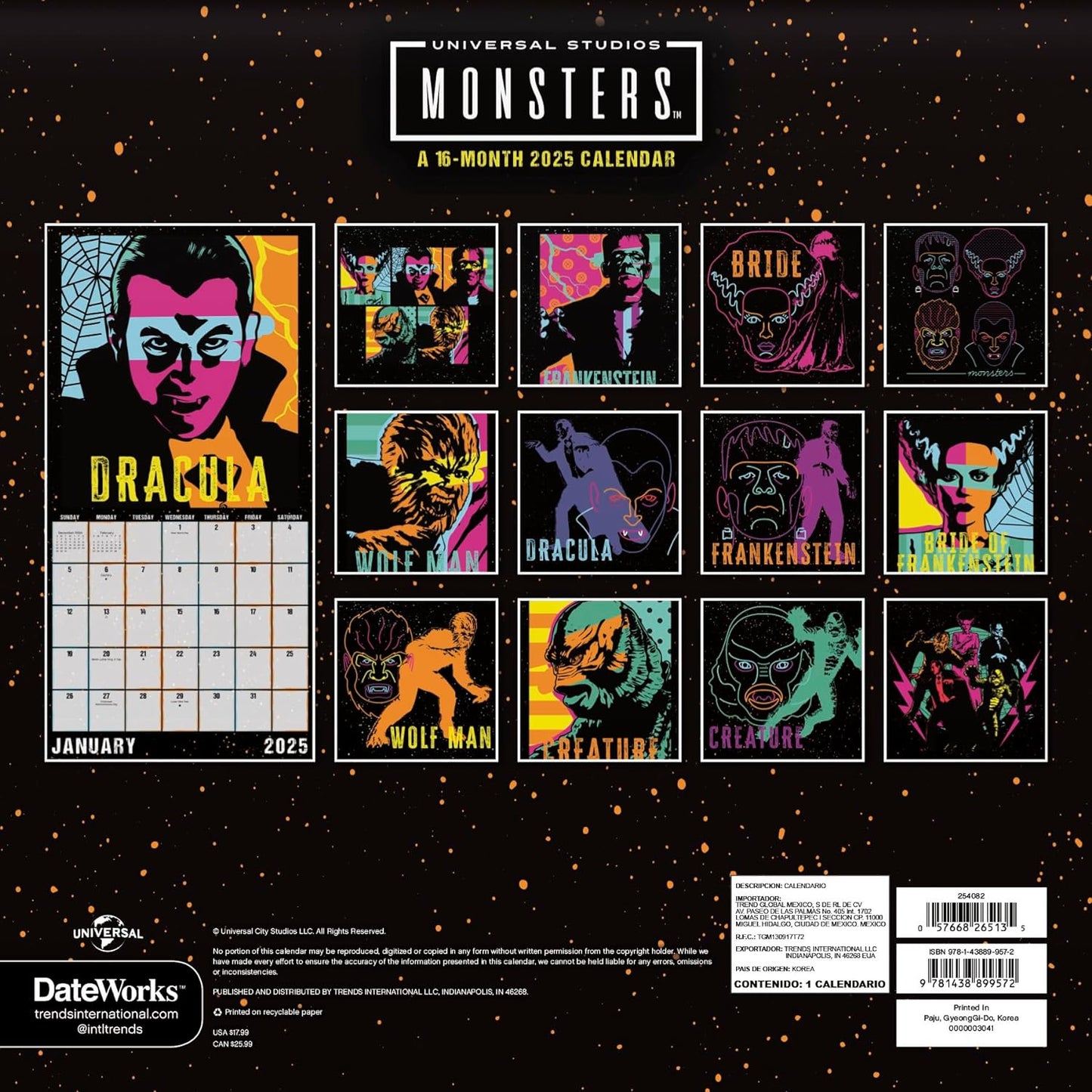 UNIVERSAL MONSTERS CALENDAR 2025