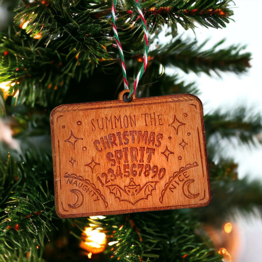 SUMMON THE CHRISTMAS SPIRIT OUIJA BOARD WOODEN HOLIDAY ORNAMENT