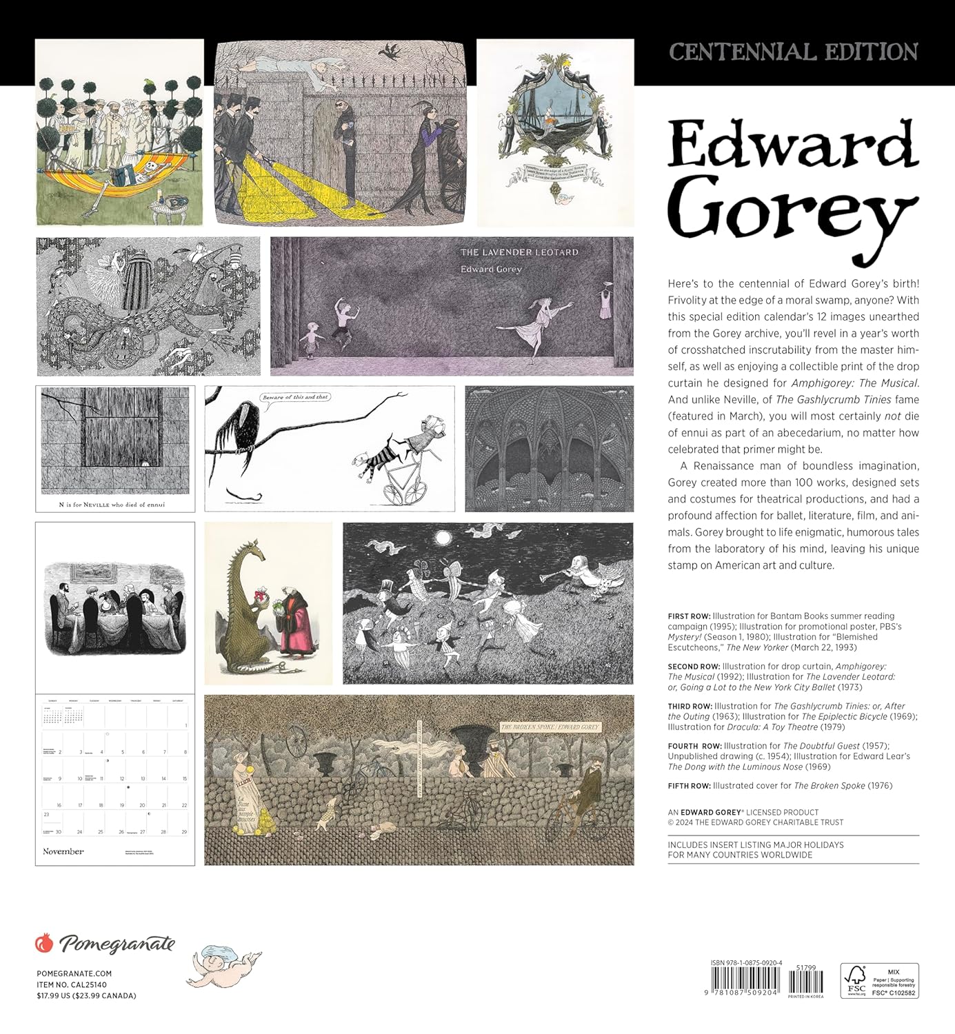 EDWARD GOREY 2025 CALENDAR