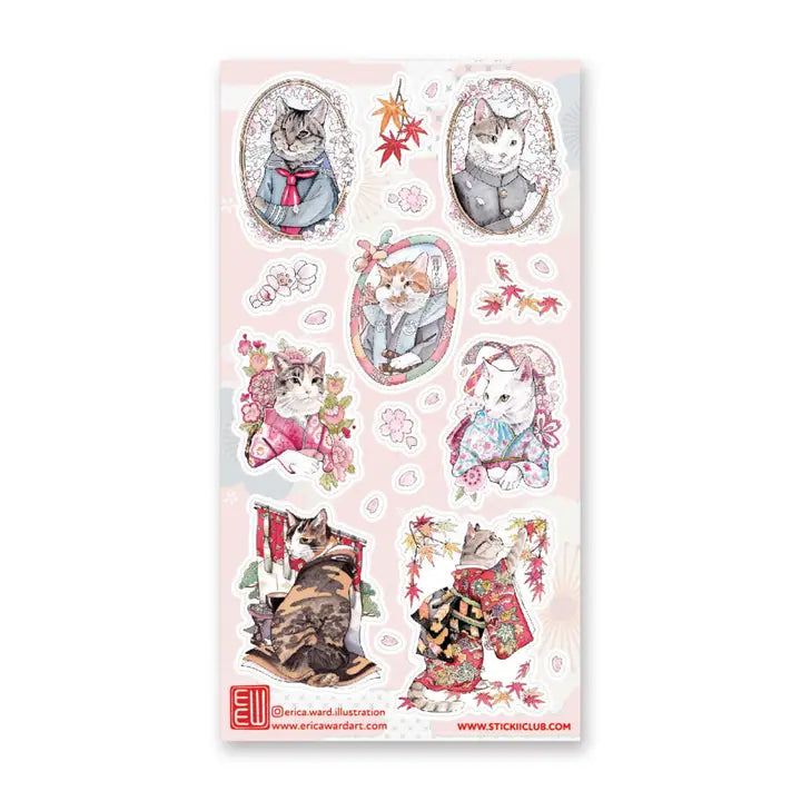 JAPANESE CAT PORTRAITS STICKER SHEET