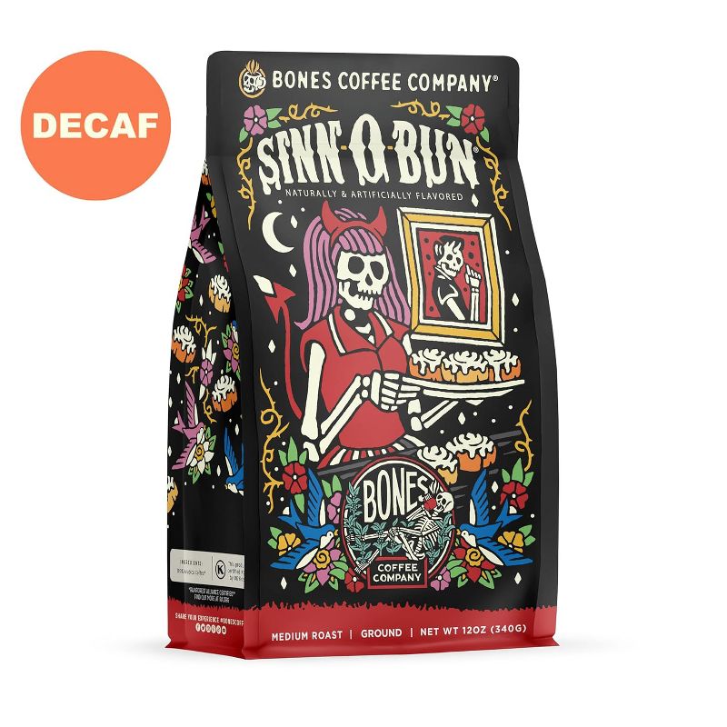 BONES COFFEE SINN-O-BUN DECAF 12OZ GROUND COFFEE