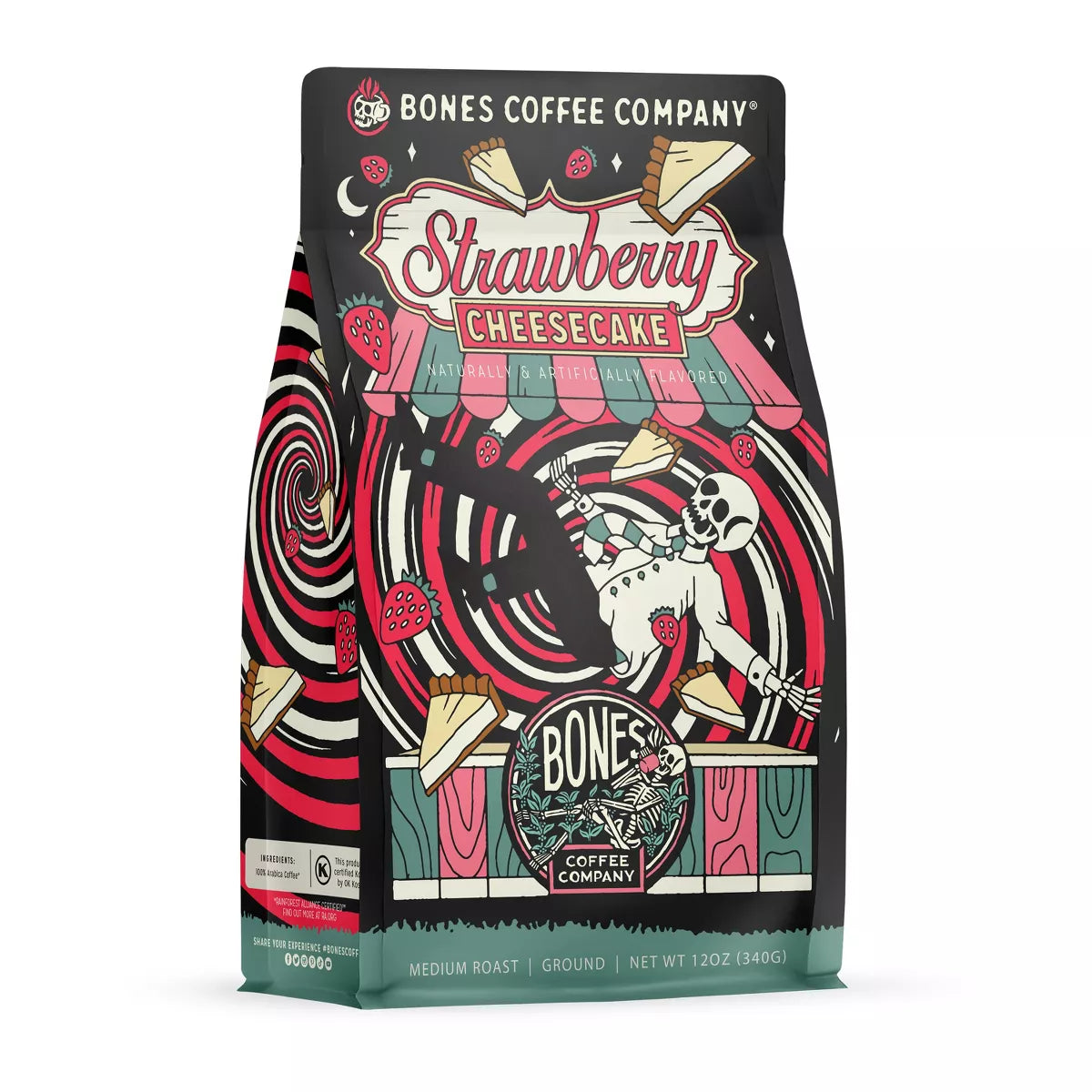 BONES COFFEE STRAWBERRY CHEESECAKE 12OZ GROUND COFFEE