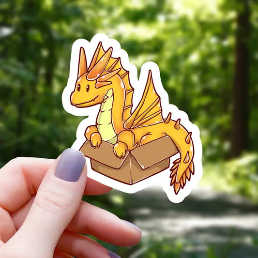 GOLD DRAGON IN A BOX STICKER