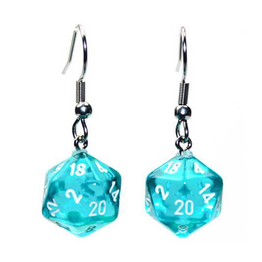 HOOK EARRINGS MINI D20 TRANSLUCENT TEAL