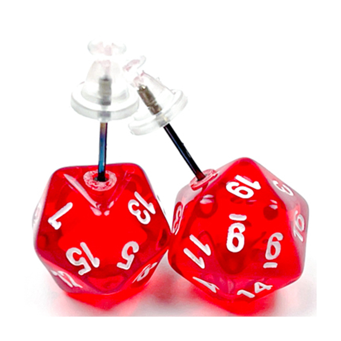 STUD EARRINGS MINI D20 TRANSLUCENT RED