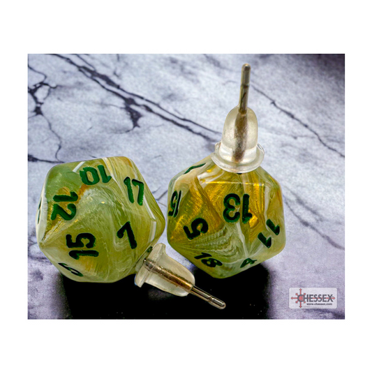 STUD EARRINGS MINI D20 MARBLE GREEN