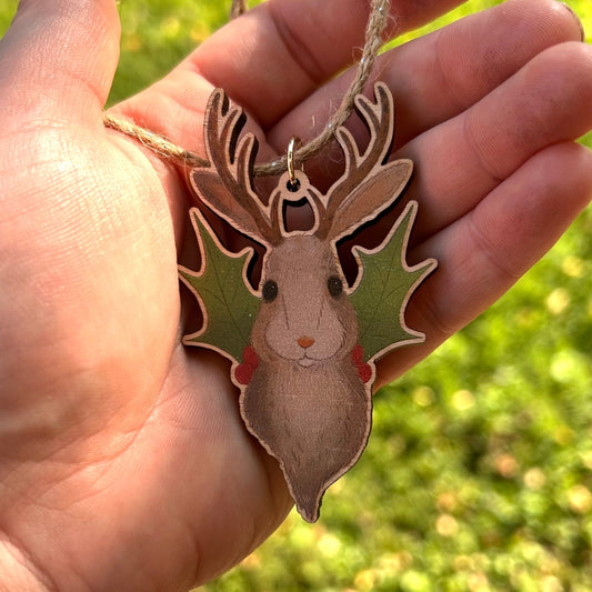 JACKALOPE WOODEN HOLIDAY ORNAMENT