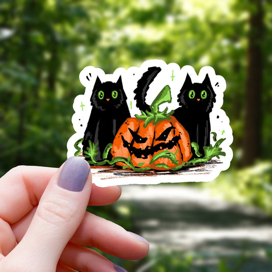 BLACK CATS AND JACK-O-LANTERN HALLOWEEN STICKER