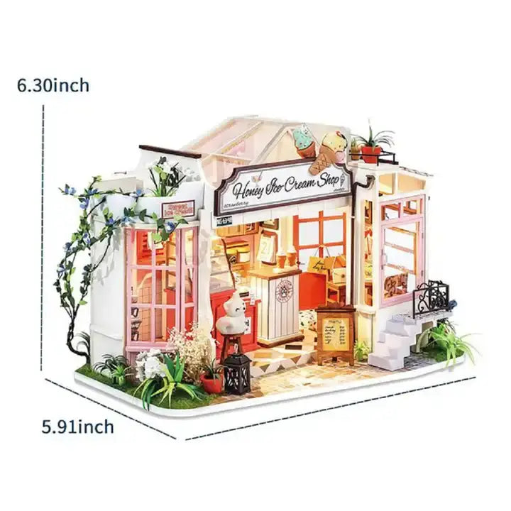 HONEY ICE CREAM SHOP 3-D WOODEN MINIATURE BOOK NOOK KIT