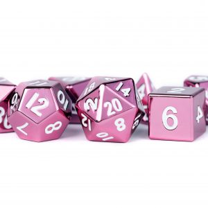 PINK POLY 7 METAL DICE SET