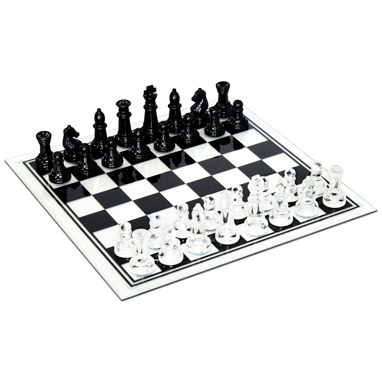 BLACK AND CLEAR GLASS CHESS SET