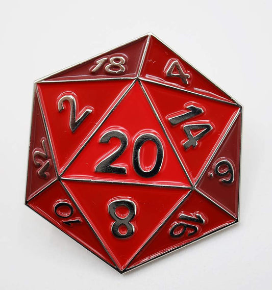 RED D20 ENAMEL PIN