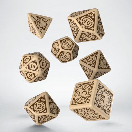 BEIGE & BROWN STEAMPUNK CLOCKWORK DICE SET